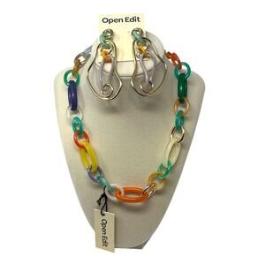 Open Edit Multicolor Link Necklace & Earrings Set NWT